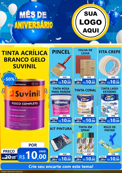 Modelo de Encarte para Encarte A4 Vertical com o tema Mês de Aniversário para Tintas e Ferramentas