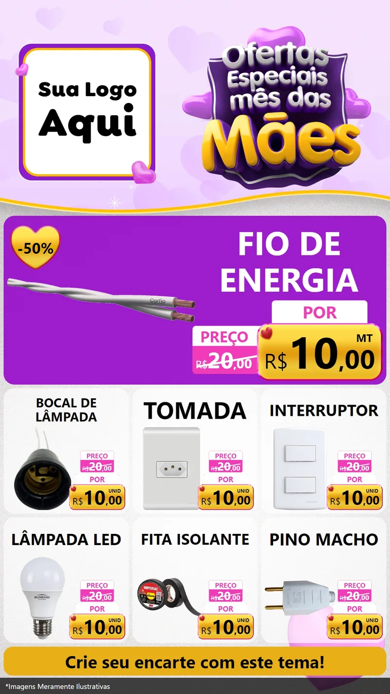 Modelo de Rede Social para Stories com o tema Ofertas Especiais - Mês das Mães para Materiais Elétricos