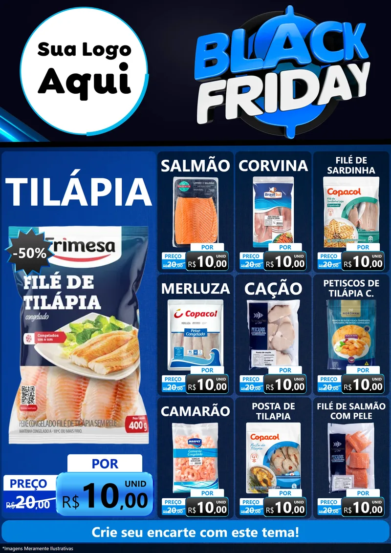 Modelo de Encarte para Encarte A4 Vertical com o tema Black Friday para Peixaria