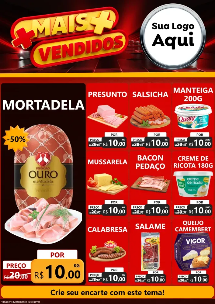 Modelo de Encarte para Encarte A4 Vertical com o tema Mais Vendidos para Frios e Laticínios