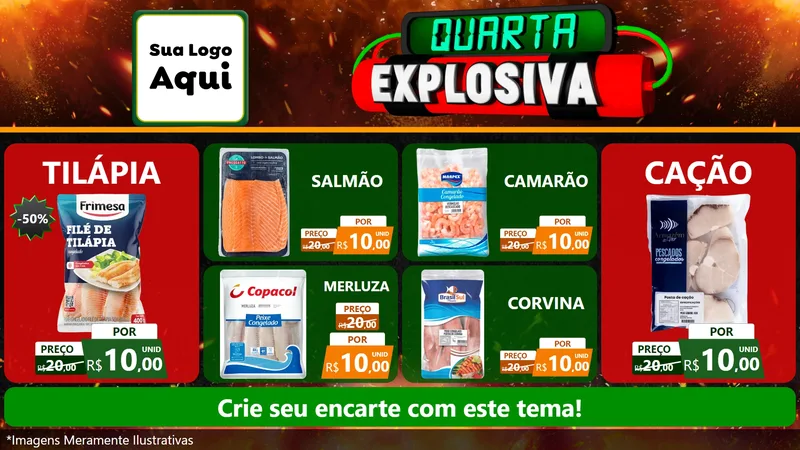 Modelo de TV para TV Horizontal com o tema Quarta Explosiva para Peixaria