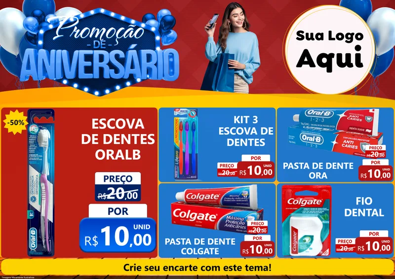 Modelo de Encarte para Encarte A4 Horizontal com o tema Promoção de Aniversário para Higiene Pessoal