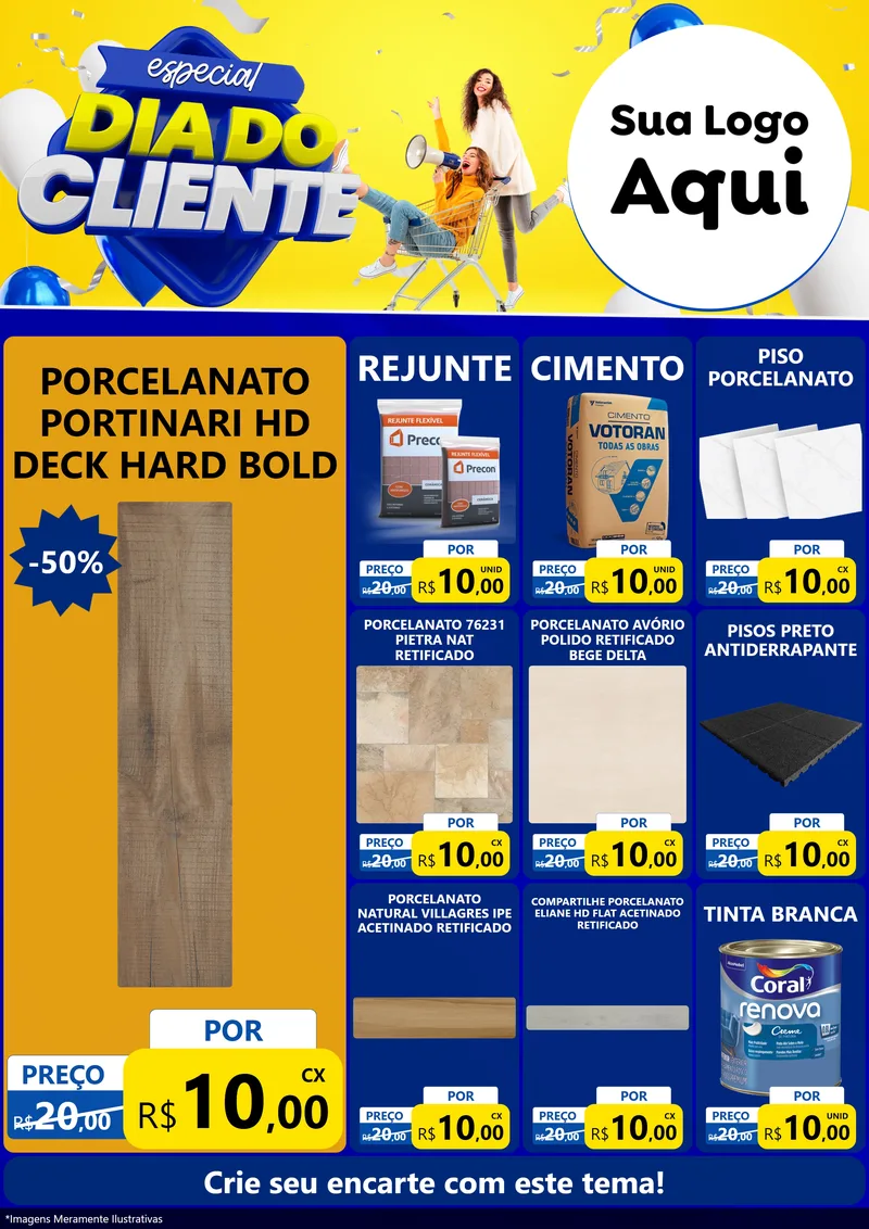 Modelo de Encarte para Encarte A4 Vertical com o tema Especial Dia do Cliente para Pisos e revestimentos