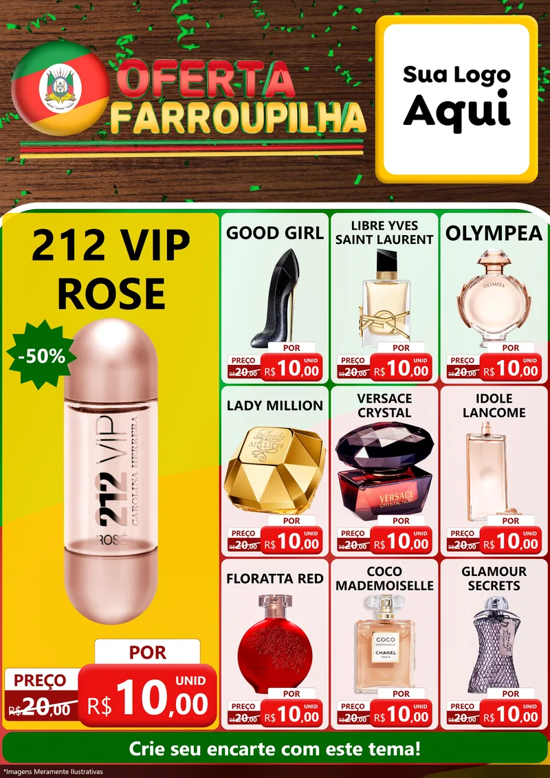 Modelo de Encarte para Encarte A4 Vertical com o tema Oferta Farroupilha para Perfumes