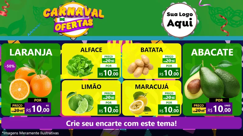 Modelo de TV para TV Horizontal com o tema Carnaval de Ofertas para Hortifrúti