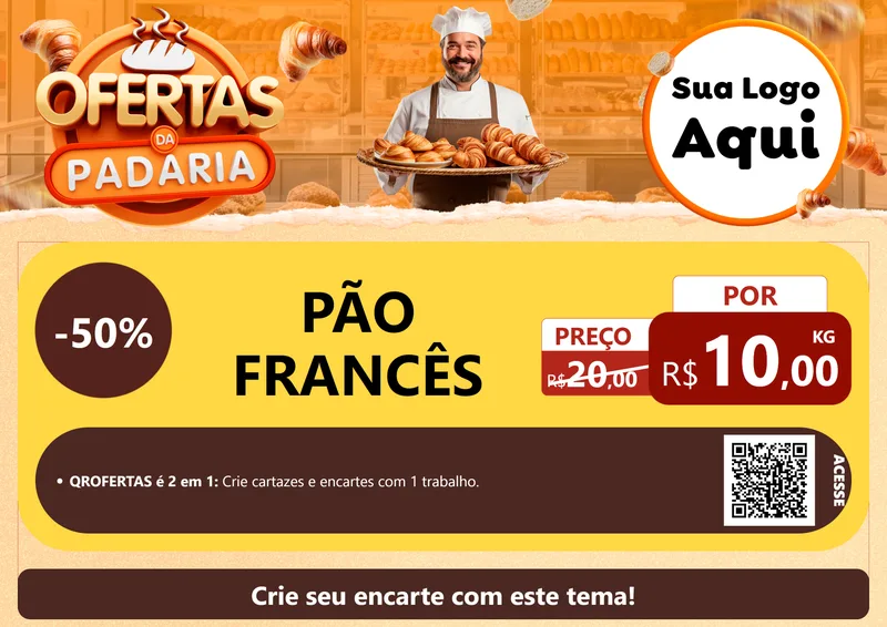 Modelo de Cartaz para Cartaz A4 Horizontal com o tema Ofertas da Padaria para Padaria