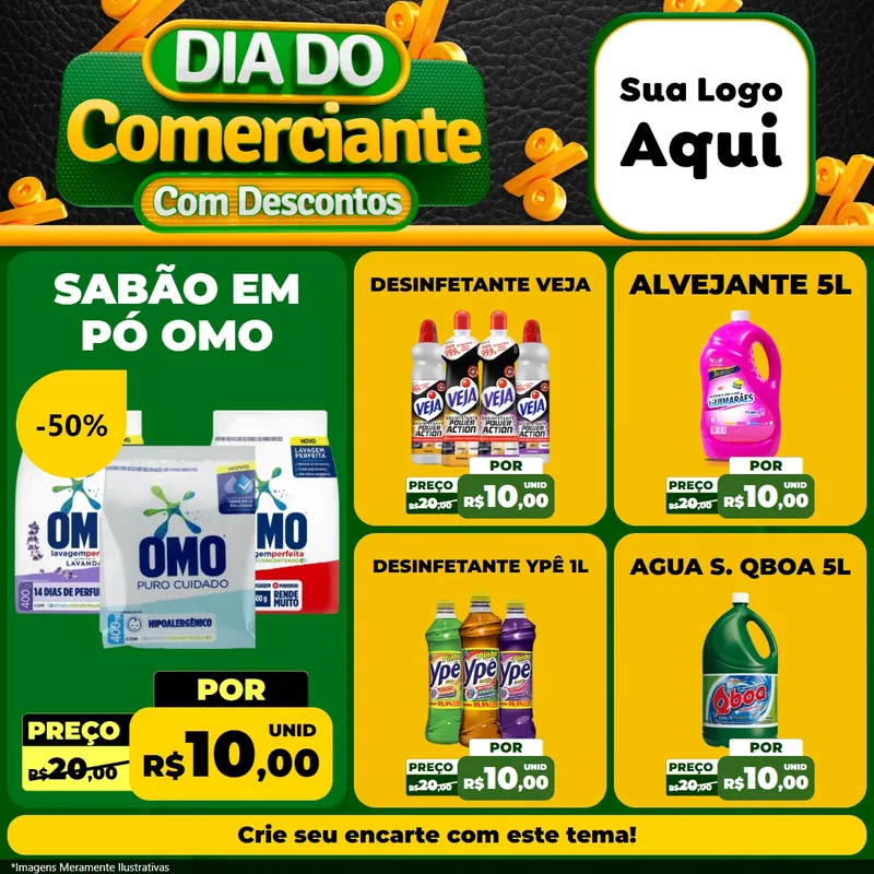 Modelo de Rede Social para Feed Facebook com o tema Dia do Comerciante com Descontos para Produtos de Limpeza