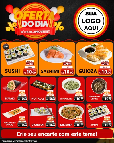 Modelo de Rede Social para Feed Instagram com o tema Oferta do Dia - Só hoje, Aproveite! para Comida japonesa