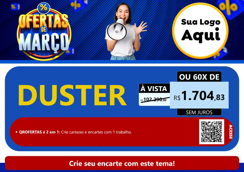 Modelo de Cartaz para Cartaz A4 Horizontal com o tema Ofertas de Março para Concessionaria de Carros