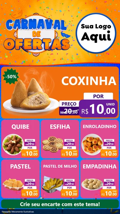 Modelo de Rede Social para Stories com o tema Carnaval de Ofertas para Salgadaria