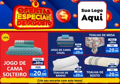 Modelo de Encarte para Encarte A4 Horizontal com o tema Ofertas Especiais de Agosto para Cama, Mesa e Banho