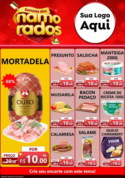 Modelo de Encarte para Encarte A4 Vertical com o tema Semana dos namorados para Frios e Laticínios