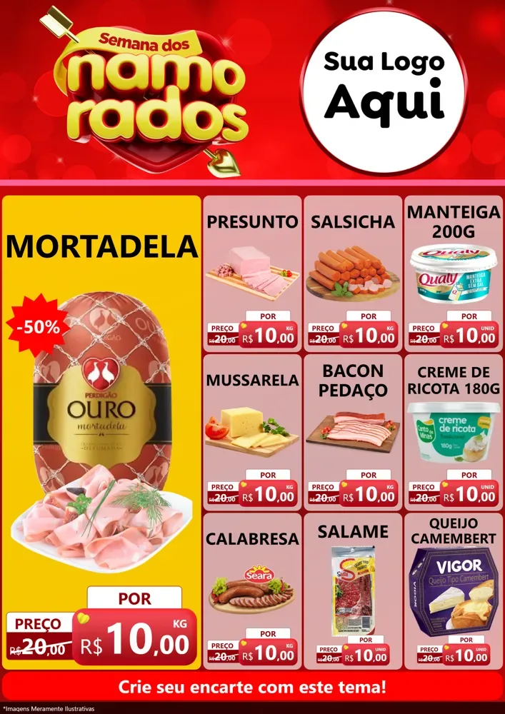 Modelo de Encarte para Encarte A4 Vertical com o tema Semana dos namorados para Frios e Laticínios