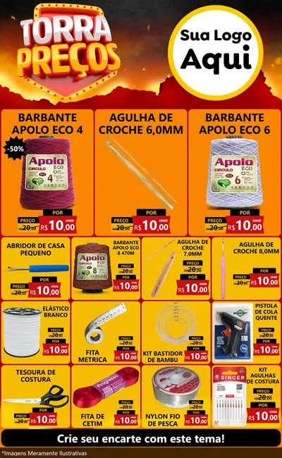 Modelo de Encarte para Encarte Grande com o tema Torra Preços para Armarinho e Aviamentos