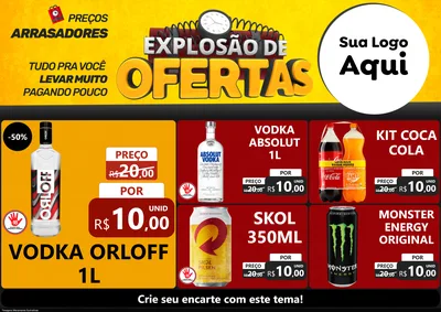 Modelo de Encarte para Encarte A4 Horizontal com o tema Explosão de Ofertas para Distribuidora de bebidas