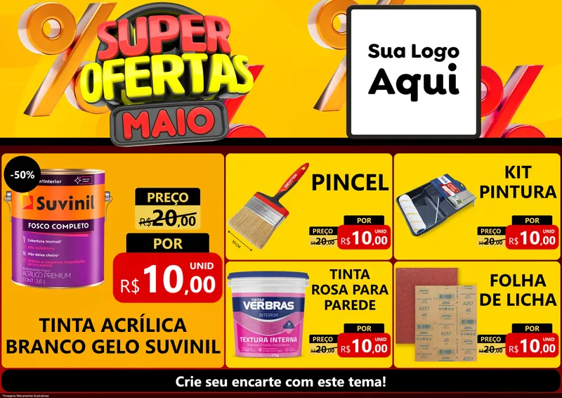 Modelo de Encarte para Encarte A4 Horizontal com o tema Super Ofertas Maio para Tintas e Ferramentas