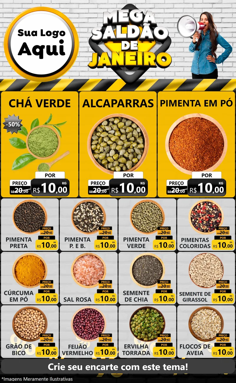 Modelo de Encarte para Encarte Grande com o tema Mega Saldão de Janeiro para Produtos Naturais