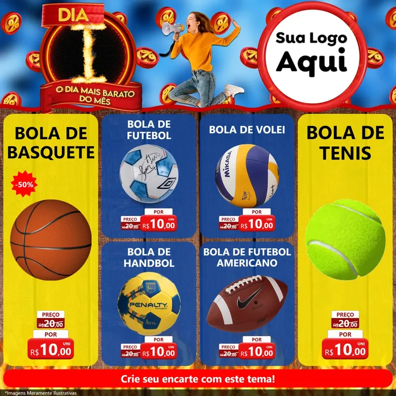 Modelo de Rede Social para Feed Facebook com o tema Dia I - O Dia Mais Barato Do Mês para Artigos Esportivos