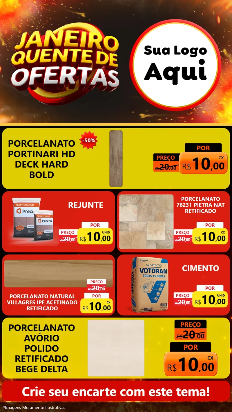 Modelo de TV para TV Vertical com o tema Janeiro Quente de Ofertas para Pisos e revestimentos