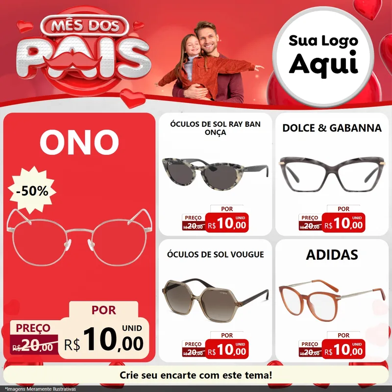 Modelo de Rede Social para Feed Facebook com o tema Mês dos Pais para Óticas