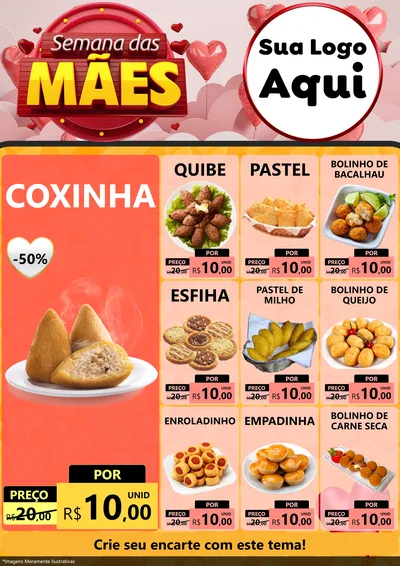 Modelo de Encarte para Encarte A4 Vertical com o tema Semana das Mães para Salgadaria