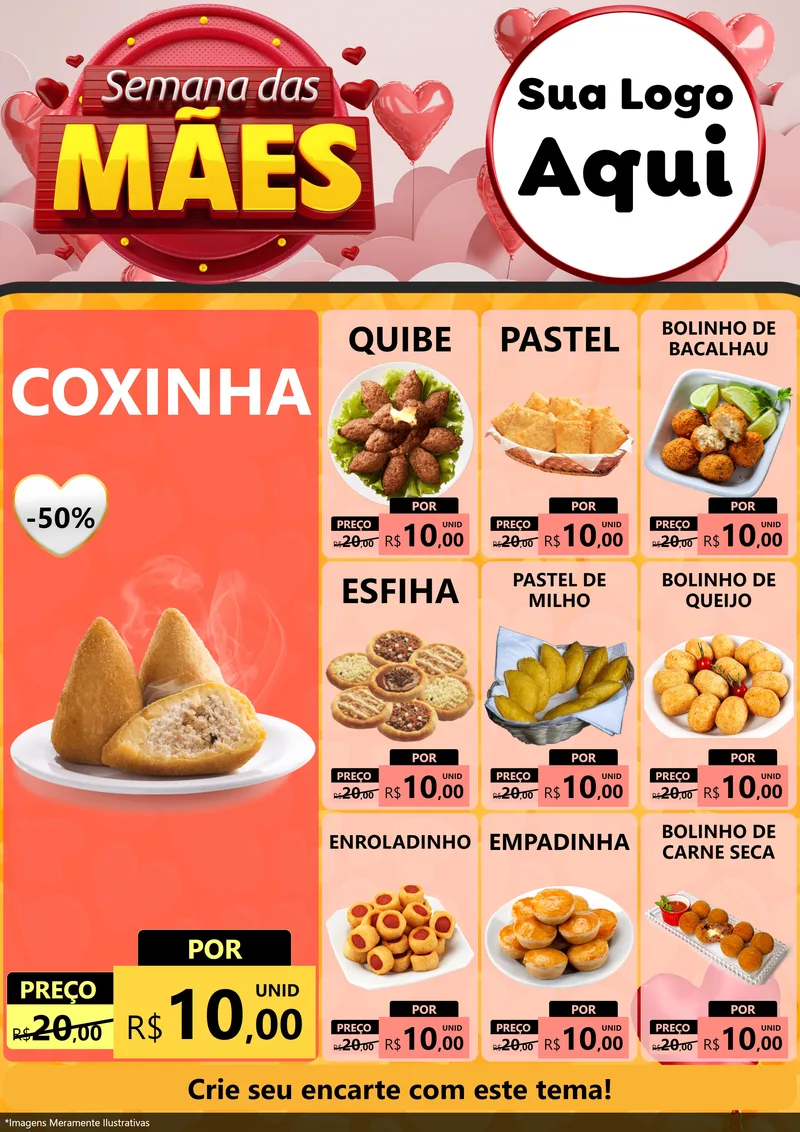 Modelo de Encarte para Encarte A4 Vertical com o tema Semana das Mães para Salgadaria