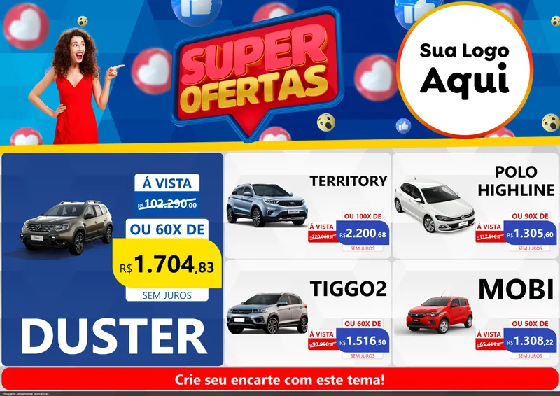 Modelo de Encarte para Encarte A4 Horizontal com o tema Super Ofertas para Concessionaria de Carros