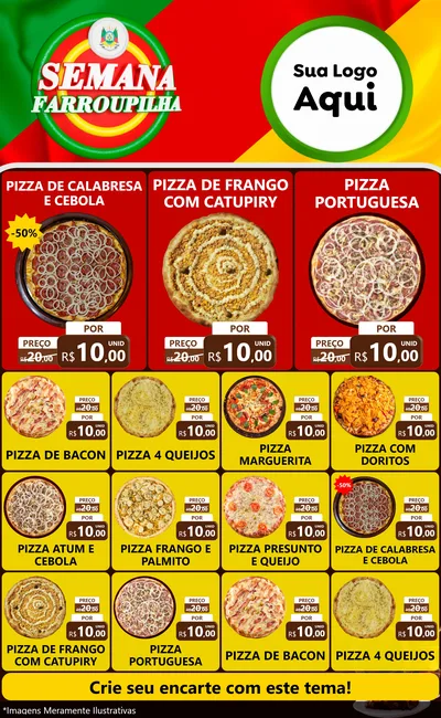 Modelo de Encarte para Encarte Grande com o tema Semana Farroupilha para Pizzaria