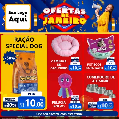 Modelo de Rede Social para Feed Facebook com o tema Ofertas de Janeiro para Pet Shop