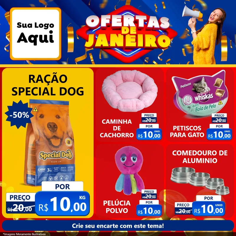 Modelo de Rede Social para Feed Facebook com o tema Ofertas de Janeiro para Pet Shop