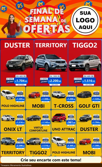 Modelo de Encarte para Encarte Grande com o tema Final de Semana de Ofertas para Concessionaria de Carros