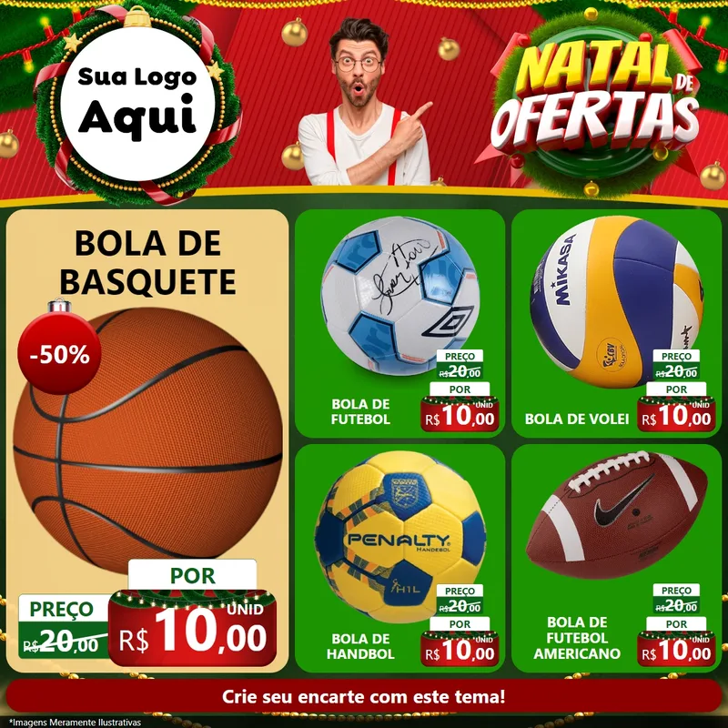 Modelo de Rede Social para Feed Facebook com o tema Natal de Ofertas para Artigos Esportivos