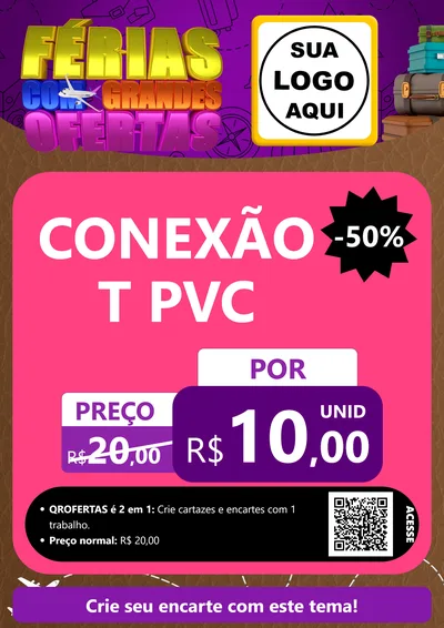 Modelo de Cartaz para Cartaz A4 Vertical com o tema Férias com Grandes Ofertas para Tubos e conexões