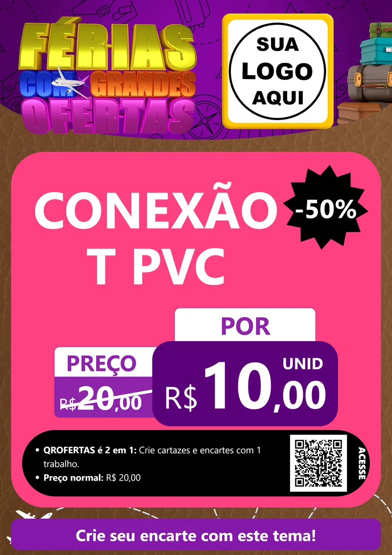 Modelo de Cartaz para Cartaz A4 Vertical com o tema Férias com Grandes Ofertas para Tubos e conexões