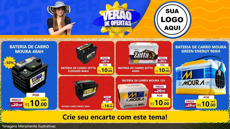 Modelo de TV para TV Horizontal com o tema Verão de Ofertas para Baterias Elétricas