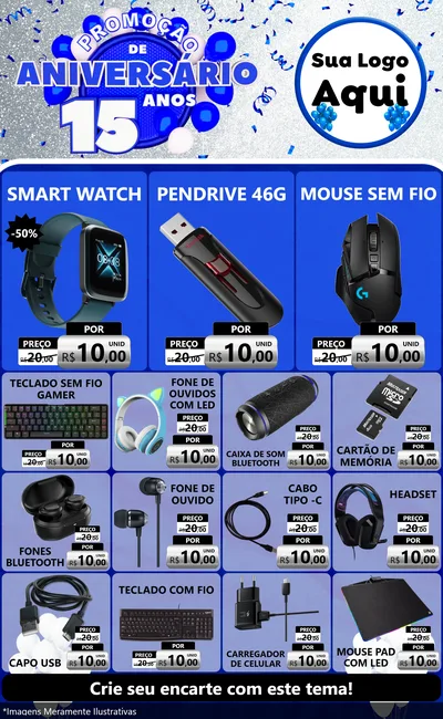 Modelo de Encarte para Encarte Grande com o tema Promoção de Aniversário - 15 Anos para Informática