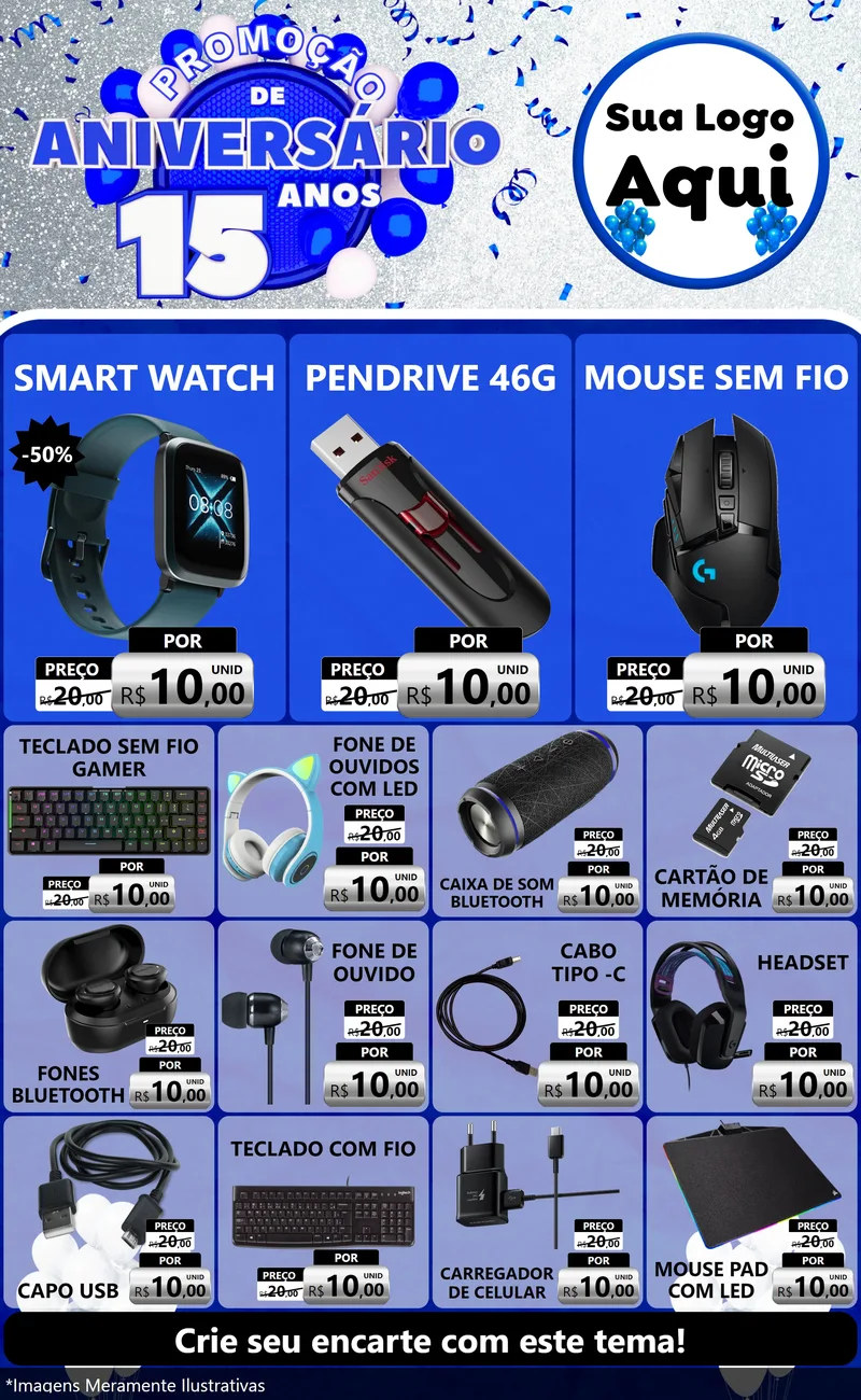 Modelo de Encarte para Encarte Grande com o tema Promoção de Aniversário - 15 Anos para Informática
