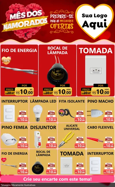 Modelo de Encarte para Encarte Grande com o tema Mês dos Namorados para Materiais Elétricos