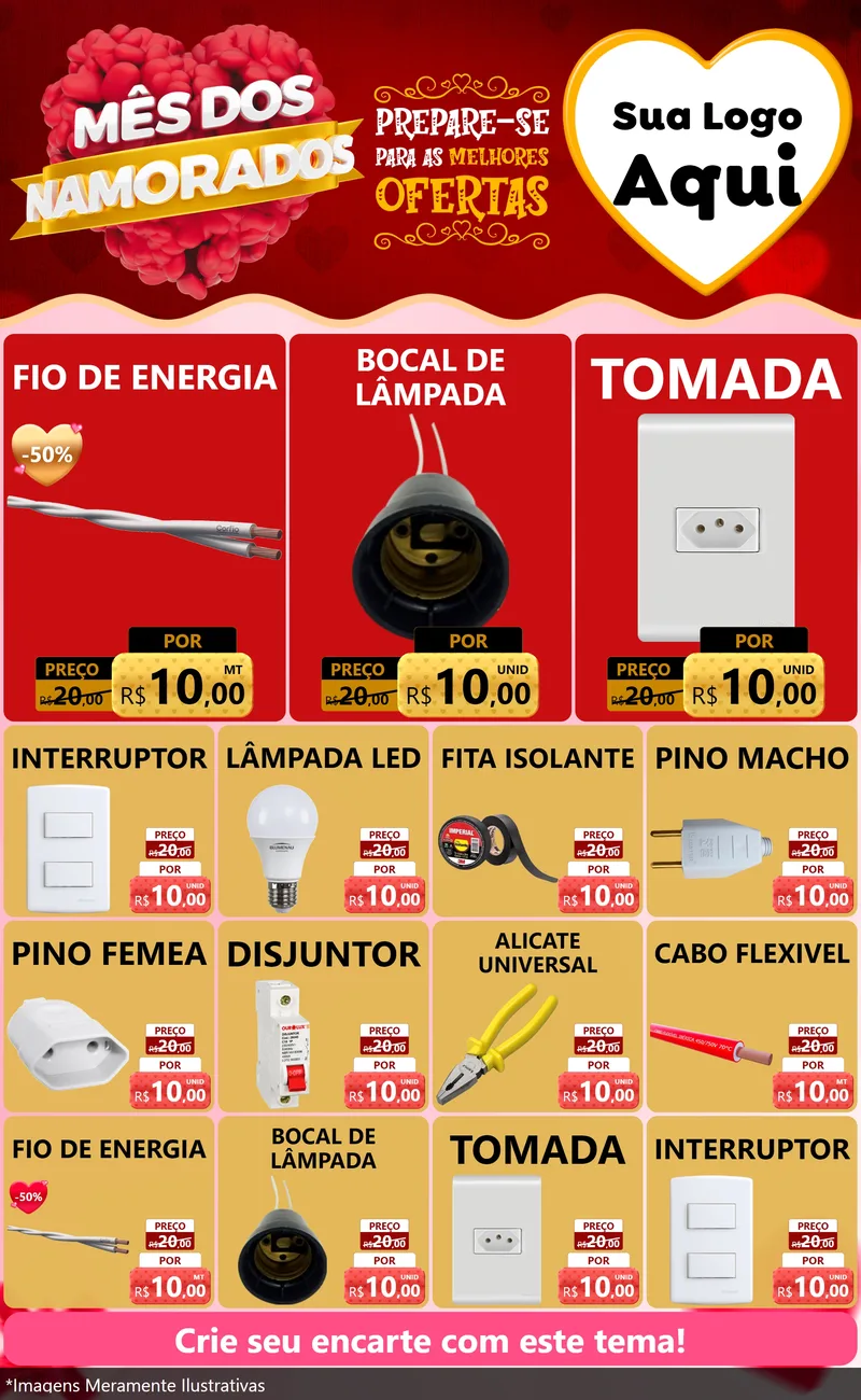 Modelo de Encarte para Encarte Grande com o tema Mês dos Namorados para Materiais Elétricos