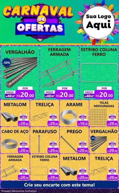 Modelo de Encarte para Encarte Grande com o tema Carnaval de Ofertas para Ferragens