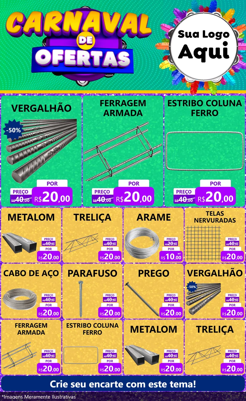 Modelo de Encarte para Encarte Grande com o tema Carnaval de Ofertas para Ferragens