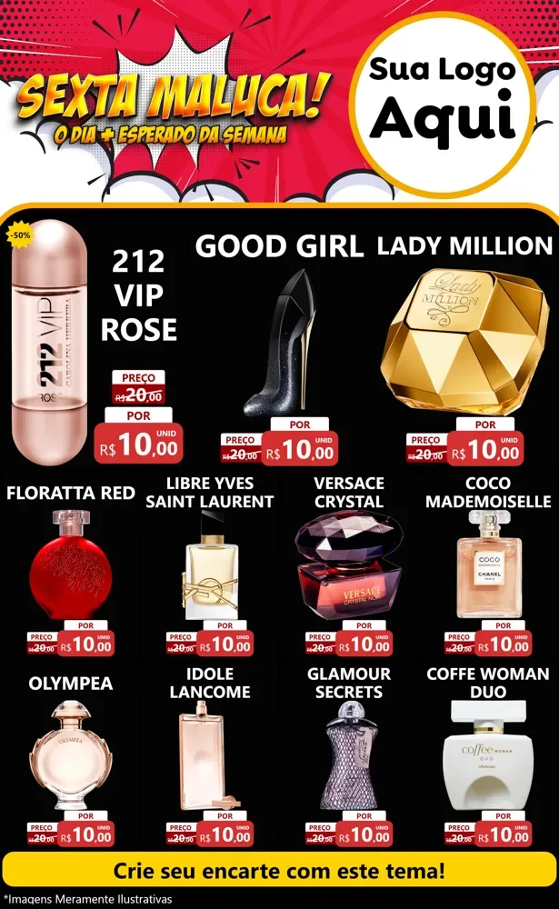 Modelo de Encarte para Encarte Grande com o tema Sexta Maluca! para Perfumes