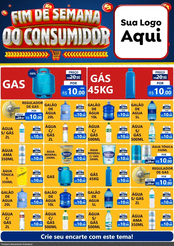 Modelo de Encarte para Encarte A4 Vertical com o tema Fim de Semana do Consumidor para Água e gás