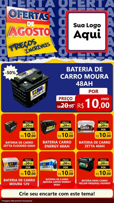 Modelo de Rede Social para Stories com o tema Ofertas de Agosto - Preços Incríveis para Baterias Elétricas