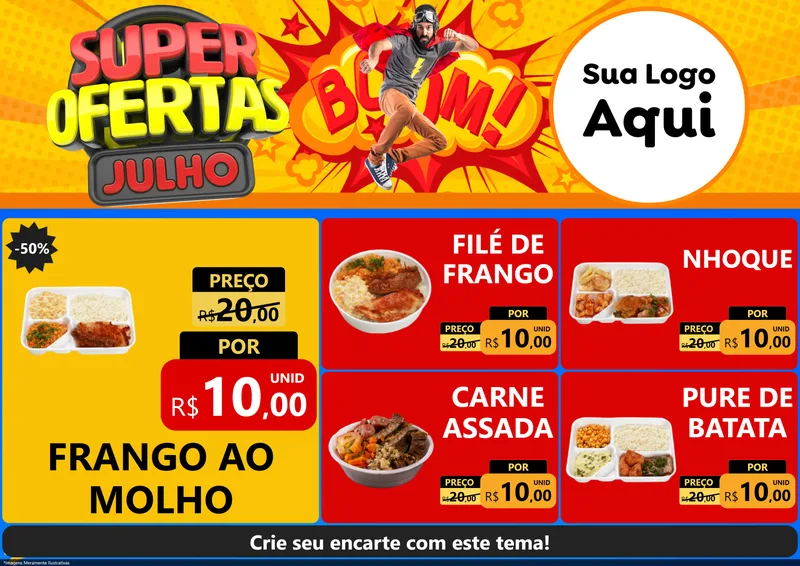 Modelo de Encarte para Encarte A4 Horizontal com o tema Super Ofertas Julho para Restaurante