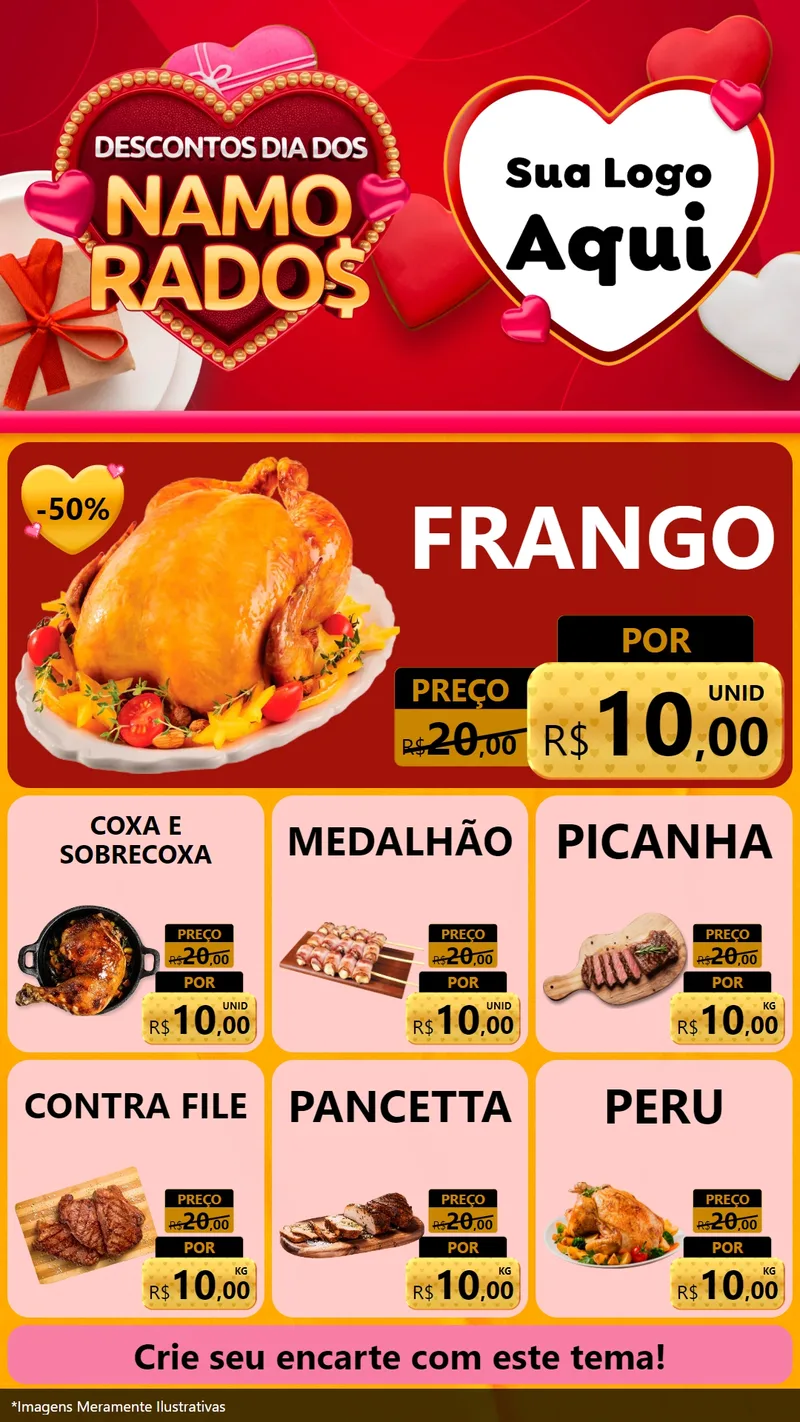 Modelo de Rede Social para Stories com o tema Descontos Dia dos Namorados para Assados