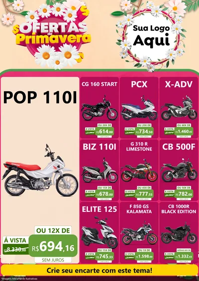 Modelo de Encarte para Encarte A4 Vertical com o tema Ofertas de Primavera para Concessionaria de Motos