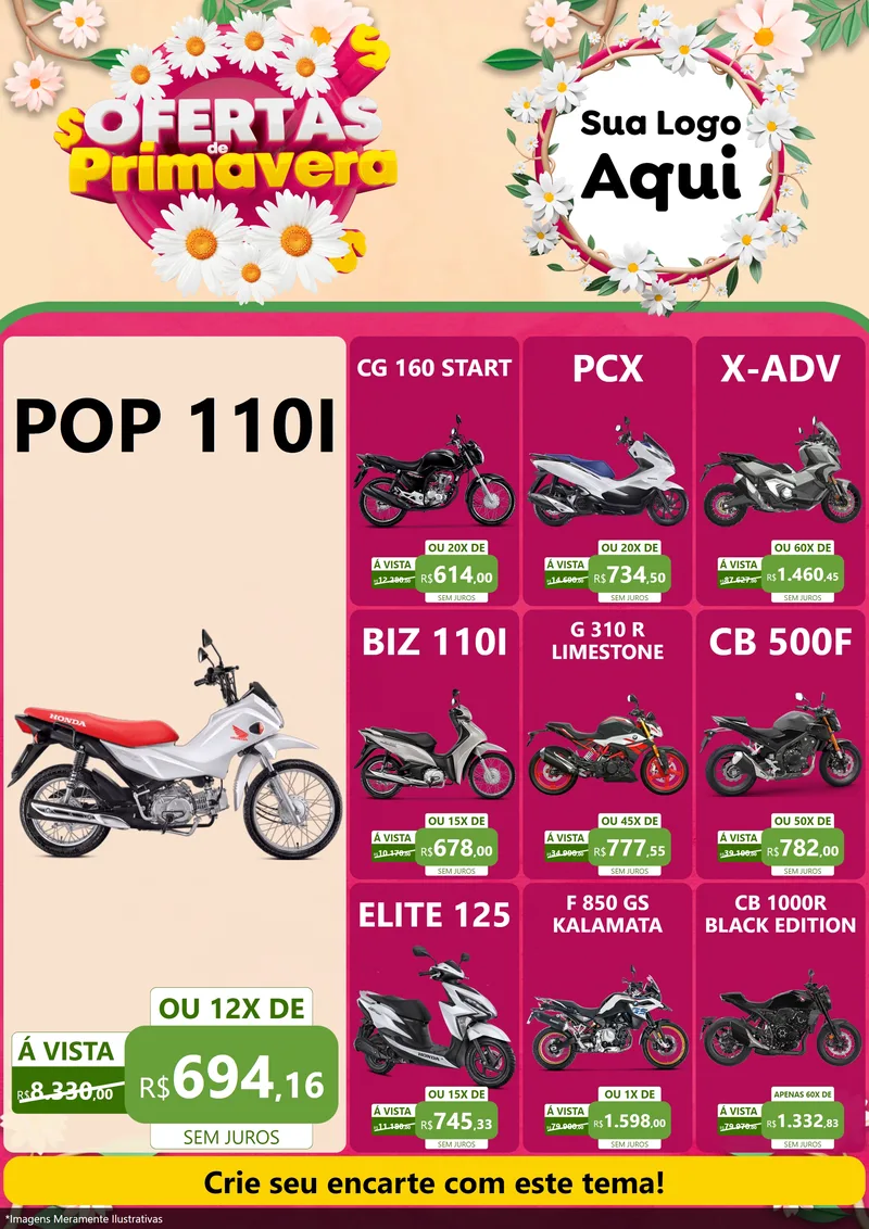Modelo de Encarte para Encarte A4 Vertical com o tema Ofertas de Primavera para Concessionaria de Motos