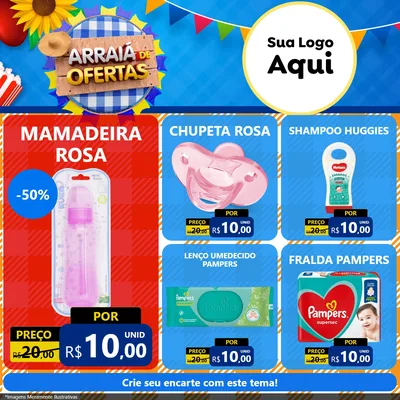Modelo de Rede Social para Feed Facebook com o tema Arraiá de Ofertas para Bebês