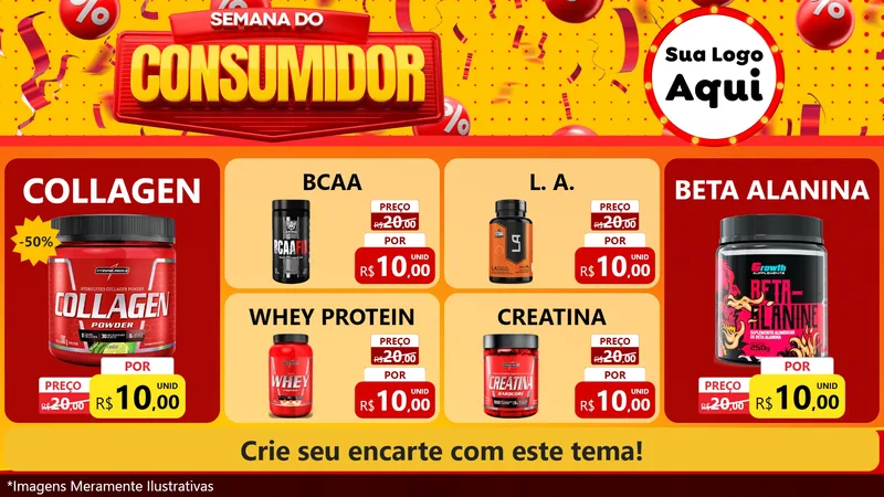 Modelo de TV para TV Horizontal com o tema Semana do Consumidor para Suplementos alimentares